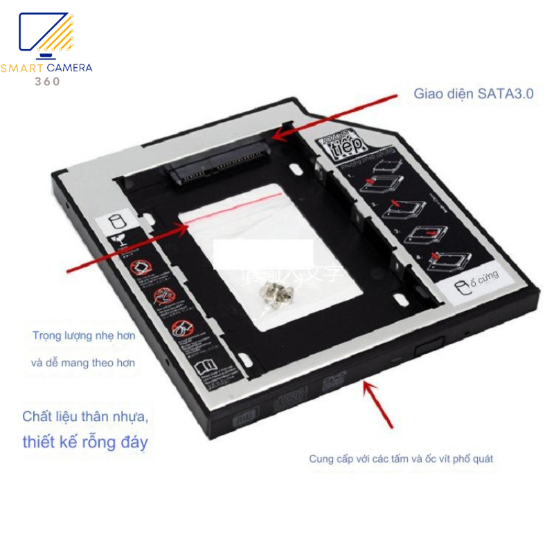 Caddy Bay 9.5mm /12.7mm gắn thêm SSD/HDD SATA 3 - 2.5inch, Khay gắn thêm ổ cứng/ DVD (Mỏng 9.5mm) 5