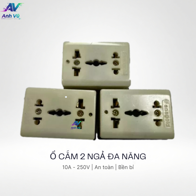 Ổ cắm 2 ngả đa năng (Đế Đen) 2
